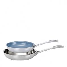 All spirit is 3 ply 18/10 stainless construction throughout, with a 4mm thick interior layer of pure aluminum. Handles are designed to be stay cool when cooking on stove top. All ceramic non-stick is free of PTFE and PFO and is recommended for cooking under 400 degrees. Pans have dripless edges.