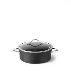 5-quart nonstick saucier pan with lid. Heavy-gauge, hard-anodized aluminum. Cast stainless steel loop handles. Dishwasher safe for easy cleanup. Oven safe to 450 degrees Fahrenheit. Manufacturer's full lifetime warranty. Chili, soup, stew, casseroles, and more - the Calphalon Contemporary Nonstick 5 qt. Saucier Pan with Lid goes from stovetop to oven (up to 450 degrees Fahrenheit) with ease - and even to the dishwasher when you're done. The heavy-gauge, hard-anodized aluminum heats food evenly, while the triple-layer, PFOA-free nonstick surface makes it a must-have. Cast stainless steel loop handles complete the design. Manufacturer's lifetime warranty is included, too. About CalphalonCalphalon's mission is to be the culinary authority in kitchenwares, enhancing the home chef's food experience during planning, prep, cooking, baking, and serving. Based in Toledo, Ohio, Calphalon is a leading manufacturer of professional quality cookware, cutlery, bakeware, and kitchen accessories for the home chef. Calphalon is a Newell-Rubbermaid company. Calphalon's goal is to give you, the home chef, all the tools you need to realize your highest potential in the kitchen. From your holiday roasting pan to your everyday fry pan, count on Calphalon to be your culinary partner - day in and day out, for breakfast, lunch, and dinner for a lifetime.