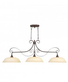 Elegant triple billiard/island light. Graceful style with intricate scrollwork. Imperial Bronze finish. Vintage Scavo glass shades. Dimensions: 55L x 15.5W x 20H in. Includes 2 x 3-ft. chain and 10-ft. wire. UL listed. Requires 3 medium-base 100-watt bulbs (not included). Add beauty and elegance to your home with our gorgeous Manchester 55-Inch Island/Billiard Light. This versatile triple light fixture adds grace and style over your billiard table or kitchen island. Intricate scrollwork and softly colored shades give this piece elegance and sophistication. Crafted from steel, it features an Imperial Bronze finish, and the shades are made from vintage Scavo glass, which has a lovely marbled effect for a soft glow. The downward shades assure, however, that you will have all the light you need. We especially like this triple light fixture in the kitchen over the island to provide extra light when preparing meals or making a grocery list. It requires three medium-base 100-watt bulbs (not included). Includes 2 x 3 feet of chain and 10 feet of wire. UL listed for safety. Dimensions: 55L x 15.5W x 20H inches. Weighs 29 lbs. About Livex Lighting Inc. Livex Lighting is a manufacturer and distributor of decorative residential lighting. The company was founded in 1993 and is now headquartered in a 150,000-square-foot facility in Morristown, NJ. Livex Lighting currently offers more than 2,500 products ranging from lighting fixtures for indoor and outdoor applications to lampshades, chandelier shades, ceiling medallions, and accent furniture. The goal of Livex Lighting is to provide the highest-quality product at the most affordable price. The company is constantly responding to the ever-changing needs, styles, and fashions of the lighting industry while always maintaining the highest standards of quality.