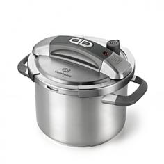 6-quart pressure cooker. Stainless steel body with stay-cool handles. Lid opens and locks with push of button. Multiple and adjustable pressure settings. Safe for all cooktops, including induction. Dimensions: 9W x 12.5H inches. Rethink the way you prep and prepare with the do-it-all Calphalon Stainless Steel 6 qt. Pressure Cooker. Multiple and adjustable pressure settings allow you to cook a full range of foods, and the lid opens and locks in place with a handy button-no threading or aligning necessary. The pressure indicator rises as pressure builds, and the safety valve releases excess pressure. And there's some savvy perks, too, including interior measurement markings, stay-cool silicone handles, and a durable stainless steel body. Includes manufacturer's 10-year warranty. About CalphalonCalphalon's mission is to be the culinary authority in kitchenwares, enhancing the home chef's food experience during planning, prep, cooking, baking, and serving. Based in Toledo, Ohio, Calphalon is a leading manufacturer of professional quality cookware, cutlery, bakeware, and kitchen accessories for the home chef. Calphalon is a Newell-Rubbermaid company. Calphalon's goal is to give you, the home chef, all the tools you need to realize your highest potential in the kitchen. From your holiday roasting pan to your everyday fry pan, count on Calphalon to be your culinary partner - day in and day out, for breakfast, lunch, and dinner for a lifetime.