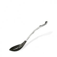 A hardworking tool for your kitchen, the All-Clad Nonstick Slotted Spoon quickly drains excess liquids, fats and oils from your foods. The durable 18/10 stainless-steel slotted spoon features a nylon nonstick scoop that is heat-resistant to 425 F and safe for all types of cookware. Mirror-finish ergonomically designed handle offers a finger grip for easier use and less hand stress. Optimized scoop angles make for quick, mess-free draining and serving. Dishwasher-safe. Since 1971 at its base in Pennsylvania, All-Clad has crafted premium-quality kitchen cookware with aluminum, steel and copper metals bonded or clad together for exceptional even heat distribution and retention. All-Clad produces nonstick professional kitchen tools with the same durable construction and meticulous features that are valued by the world's top chefs and passionate home chefs. Product Features Durable polished 18/10 stainless-steel construction Slotted scoop is ideal for draining excess liquids, fats and oils Nylon nonstick scoop for use with all types of cookware, including nonstick and hard anodized Ergonomic mirror-finish handle with comfortable grooved-top finger grip Optimized scoop angles make for quick, mess-free draining and serving Nylon scoop is heat-resistant to 425 F Handle eyelet for easy hanging storage Laser etched All-Clad logo on handle Dishwasher-safe Limited lifetime warranty