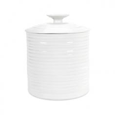 Sturdy porcelain construction. Contemporary-styled canister in white. Holds up to 40 ounces. Microwave- and dishwasher-safe. Available in a variety of sizes. Store your dry goods in style with the Sophie Conran White Canister. This durable porcelain container is incredibly versatile and can hold an assortment of different things. Use it to store flour, sugar or even dog treats! It's microwave- and dishwasher-safe. About PortmeirionStrikingly beautiful, eminently practical, refreshingly affordable. These are the enduring values bequeathed to Portmeirion by its legendary co-founder and designer, Susan Williams-Ellis. Her father, architect Sir Clough Williams-Ellis, was the designer of Portmeirion, the North Wales village whose fanciful architecture has drawn tourists and artists from around the world (including the creators of the classic 1960s TV show The Prisoner). Inspired by her fine arts training and creation of ceramic gifts for the village's gift shop, Susan Williams-Ellis (along with her husband Euan Cooper-Willis) founded Portmeirion Pottery in 1960. After 50+ years of innovation, the Portmeirion Group is not only an icon of British design, but also a testament to the extraordinarily creative life of Susan Williams-Ellis. The style of Portmeirion dinnerware and serveware is marked by a passion for both pottery manufacturing and trend-setting design. Beautiful, tactile, nature-inspired patterns are a defining quality of Portmeirion housewares, from its world-renowned botanical designs modeled on antiquarian books to the breezy, natural colors of its porcelain and earthenware. Today, the Portmeirion Group's design legacy continues to evolve, through iconic brands such as Spode, the Pomona Classics collection, and the award-winning collaboration of Sophie Conran for Portmeirion. Sophie Conran for Portmeirion: Successful collaborations have provided design inspiration throughout Sophie Conran's life. Her father, designer Sir Terence Conran, and mother, food writer Caroline Conran, have been the pillars of her eclectic mix of cooking, writing, and interior design. In pairing with the iconic British housewares brand Portmeirion, Conran has created another successful collaboration: Sophie Conran for Portmeirion, an award-winning collection of dinnerware, serveware, and drinkware for the practical, multi-functional needs of contemporary kitchens. Launched in 2006, Sophie Conran for Portmeirion immediately received the Elle Deco Style Award for Best in Kitchens, and two years later, the House Beautiful Award for Best in Tableware. The soulful, tactile beauty of these oven-to-tableware pieces is exemplified by rippled surfaces and edges that evoke a potter's hand. This down-to-earth style is complemented by charming pastels, gentle earth tones, and classic whites and pinks, for a collection that will lighten and enliven contemporary kitchen decors. Though delicate to the eye and touch, these plates and bowls are built for durable performance, with microwave- and dishwasher-safe porcelain that's casual enough for breakfast and elegant enough for eye-catching dinners. Size: Large.