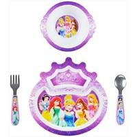 Your little one will eat like royalty with this Disney Princess feeding set from The First Years, perfect for use during breakfast, lunch or dinner. Disney Product Features: Dazzling princess graphics add enchantment to mealtime. Deep-sided bowl makes scooping easier. Plate is divided into two sections to keep foods separated. Wide edges on the bowl and plate help prevent spilling. Stainless steel fork and spoon are easy to grip and encourage self-feeding. Product Details: 4-piece set Set includes: bowl, plate, spoon & fork Ages 9 months & up Polypropylene Dishwasher & microwave safe Colors and/or patterns may vary from product image Size: One Size. Gender: Female. Age Group: Infant. Pattern: Pattern. Material: Polypropylene/Stainless Steel.