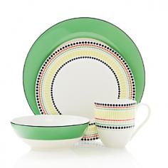 Web exclusive! Rejuvenate your tabletop with this vibrant place setting. Dine in chic, colorful style with Kate Spade New York Hopscotch Drive Green 4-pc. Place Setting. Made from beautiful enduring porcelain in a white and green or multicolored design, this set includes a coordinating dinner plate, accent plate, bowl and mug. Whether you're enjoying a casual Sunday breakfast or hosting a dinner party, this place setting is a perfect dinnerware choice. Green multi Includes: dinner plate, accent plate, soup/cereal bowl and mug Dinner plate: 11.25" diameter Accent plate: 9.2" diameter Soup/cereal bowl: 6.75" diameter Mug: 14-ounces Porcelain Imported