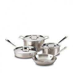 The most practical option when looking for basic cookware shapes. Most fundamental day to day cooking can be accomplished with these set pieces. Set includes: 10-in. Fry Pan 1.5-qt. Sauce pans with lid 3-qt. Saute pan with lid 8-qt. Stockpot with lid. Features Patented five-ply construction throughout the vessel for even diffusion and heat retention Patented Stainless steel center core improves geometric stability and prevents warping Engraved capacity marking on the bottom of every pan Comfortable oversized handles. Long, riveted stick handle stays cool on the cooktop while easy-grip loop handles provide stability Convenient rolled lip for easy pouring 18/10 stainless steel cooking surface will not react with food Stainless steel magnetic exterior compatible with all cooktops, optimal for induction Oven and broiler safe Handcrafted in the U.S.A.