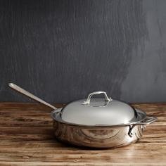 Deeper than a traditional fry pan, the saute pan features a large surface area and tall, straight sides that hold in juices, prevent splattering, and allow for easy turning with a spatula. Ideal for a wide range of foods including chicken breasts and fish fillets, the saute pan offers the convenience of browning or searing, then deglazing or finishing in liquid; all in one pan. The lid locks in moisture and heat to thoroughly finish meats on the stove top or in the oven. Lifetime warranty from All-Clad with normal use and proper care. Made in the USA! Lifetime warranty from All-Clad with normal use and proper care. Made in the USA!