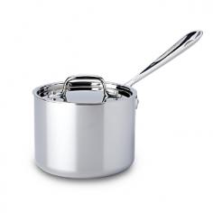 Make sauces, cook in liquids, and reheat food with the All-Clad 1-Quart Saucepan. The smaller surface area and tall, straight sides allow it to hold heat, while the lid limits evaporation. This pan is constructed with bonded stainless steel for exceptional heating, even in induction cooking. Its stick-resistant, 18/10 stainless steel interior and long, comfortable handle will make this an essential tool for your kitchen. For Sauces, Cooking in Liquids, and Reheating This classic saucepan's smaller surface area and high, straight sides allow it to retain heat efficiently. Its shape is ideal for a range of recipes and meals, such as sauces, cooking in liquids, and reheating food. This 2-quart pan has a lid for controlling evaporation and a long, cast stainless steel handle that stays cool while you cook. Premium Stainless Steel Construction Classic design, high performance, and lifetime durability unite in the Stainless Collection, All-Clad's most popular line of cookware. Products in the collection feature an interior core of aluminum for even heating and a polished 18/10 stainless steel exterior and cooking surface for fine culinary performance. All-Clad stainless steel cookware features an interior starburst finish for excellent stick resistance. The bottom of each pan is engraved with a convenient capacity marking.