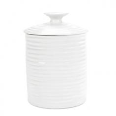 Sturdy porcelain construction. Contemporary-styled canister in white. Holds up to 40 ounces. Microwave- and dishwasher-safe. Available in a variety of sizes. Store your dry goods in style with the Sophie Conran White Canister. This durable porcelain container is incredibly versatile and can hold an assortment of different things. Use it to store flour, sugar or even dog treats! It's microwave- and dishwasher-safe. About PortmeirionStrikingly beautiful, eminently practical, refreshingly affordable. These are the enduring values bequeathed to Portmeirion by its legendary co-founder and designer, Susan Williams-Ellis. Her father, architect Sir Clough Williams-Ellis, was the designer of Portmeirion, the North Wales village whose fanciful architecture has drawn tourists and artists from around the world (including the creators of the classic 1960s TV show The Prisoner). Inspired by her fine arts training and creation of ceramic gifts for the village's gift shop, Susan Williams-Ellis (along with her husband Euan Cooper-Willis) founded Portmeirion Pottery in 1960. After 50+ years of innovation, the Portmeirion Group is not only an icon of British design, but also a testament to the extraordinarily creative life of Susan Williams-Ellis. The style of Portmeirion dinnerware and serveware is marked by a passion for both pottery manufacturing and trend-setting design. Beautiful, tactile, nature-inspired patterns are a defining quality of Portmeirion housewares, from its world-renowned botanical designs modeled on antiquarian books to the breezy, natural colors of its porcelain and earthenware. Today, the Portmeirion Group's design legacy continues to evolve, through iconic brands such as Spode, the Pomona Classics collection, and the award-winning collaboration of Sophie Conran for Portmeirion. Sophie Conran for Portmeirion: Successful collaborations have provided design inspiration throughout Sophie Conran's life. Her father, designer Sir Terence Conran, and mother, food writer Caroline Conran, have been the pillars of her eclectic mix of cooking, writing, and interior design. In pairing with the iconic British housewares brand Portmeirion, Conran has created another successful collaboration: Sophie Conran for Portmeirion, an award-winning collection of dinnerware, serveware, and drinkware for the practical, multi-functional needs of contemporary kitchens. Launched in 2006, Sophie Conran for Portmeirion immediately received the Elle Deco Style Award for Best in Kitchens, and two years later, the House Beautiful Award for Best in Tableware. The soulful, tactile beauty of these oven-to-tableware pieces is exemplified by rippled surfaces and edges that evoke a potter's hand. This down-to-earth style is complemented by charming pastels, gentle earth tones, and classic whites and pinks, for a collection that will lighten and enliven contemporary kitchen decors. Though delicate to the eye and touch, these plates and bowls are built for durable performance, with microwave- and dishwasher-safe porcelain that's casual enough for breakfast and elegant enough for eye-catching dinners. Size: Medium.