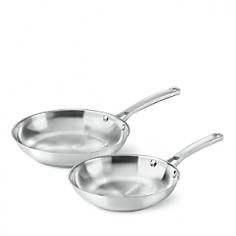 Built to last, the Calphalon Classic Stainless Steel 8-in. and 10-in. Fry Pan Set is made from brushed stainless steel with impact-bonded aluminum bases for fast, even heating, plus pans are dishwasher safe for easy cleanup. Two of the most frequently-used pans in the kitchen, these fry pans handle many different cooking tasks - use them to cook eggs, brown breakfast potatoes, sautÃ vegetables, grill sandwiches, fry bacon or sear meats. Color: Silver.