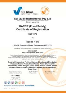 processed vegetable Sci Quality Certificate 2016