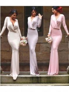 Sheath/Column V-neck Floor-Length Sleeveless Jersey Bridesmaid Dress