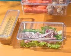 PET material storage box（https://www.teo-home.com/product/kitchen-storage-boxes/transparent-refrigerator-storage-box-with-lid-kitchen-set-pet-sealed-storage-box-fresh-plastic-finishing-frozen-preservation.html）
Product Category	
Food Preservation Box
Specification	Large 37.5*23*11 cm, medium 34.5*20.5*9.5cm, small 34.5*10.5*9.5cm	Material	Plastic